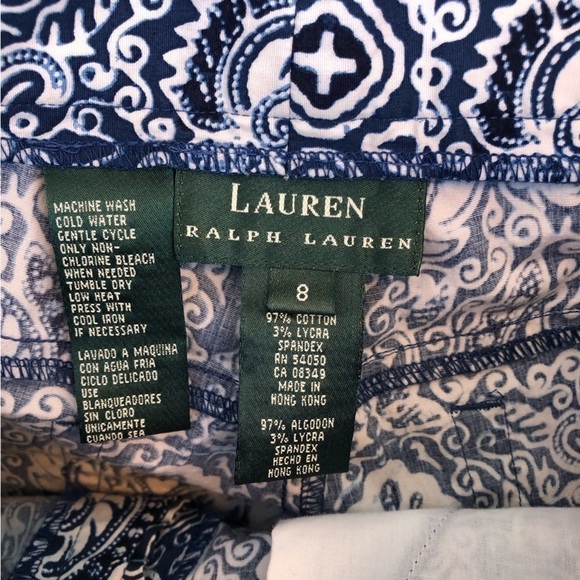 RALPH Lauren Floral Print Capri pants white navy size 8 - Picture 8 of 8